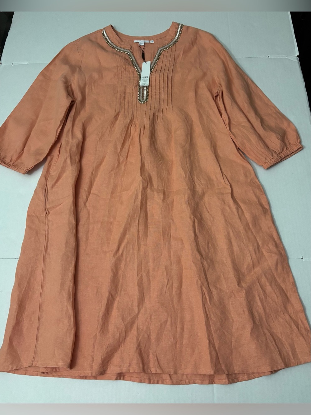 Chicos Linen Pintuck Dress Coral Blossom Size 1.5 US 10